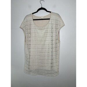 Adiva Women’s Cream Beige Crocheted Short Sleeve Top Size 2XL ￼